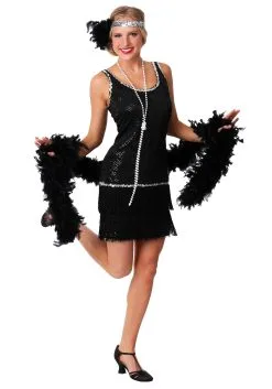 Fun Costumes Black Sequin & Fringe Plus Size Flapper Costume