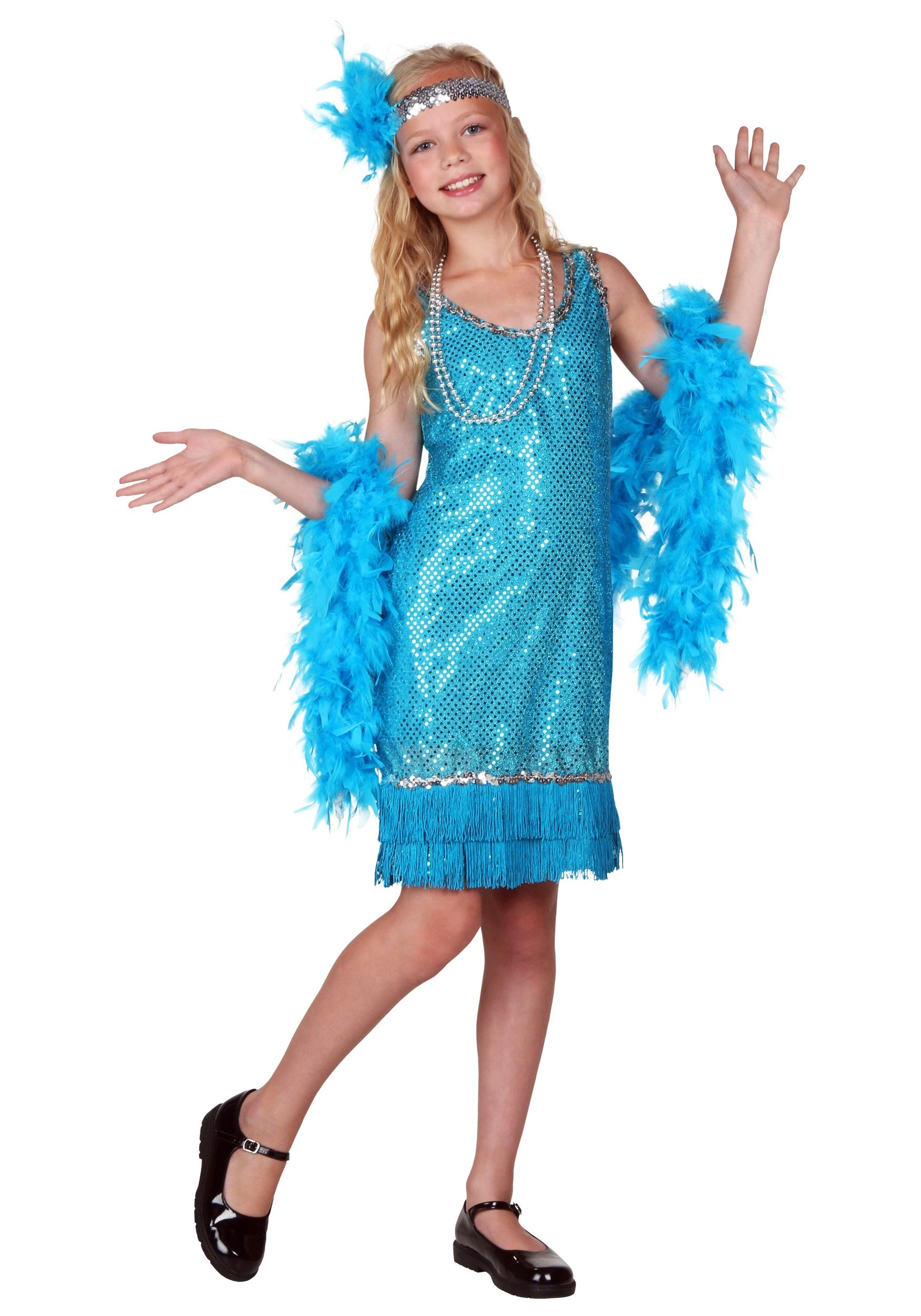 Fun Costumes Kid's Turquoise Sequin And Fringe Flapper Costume