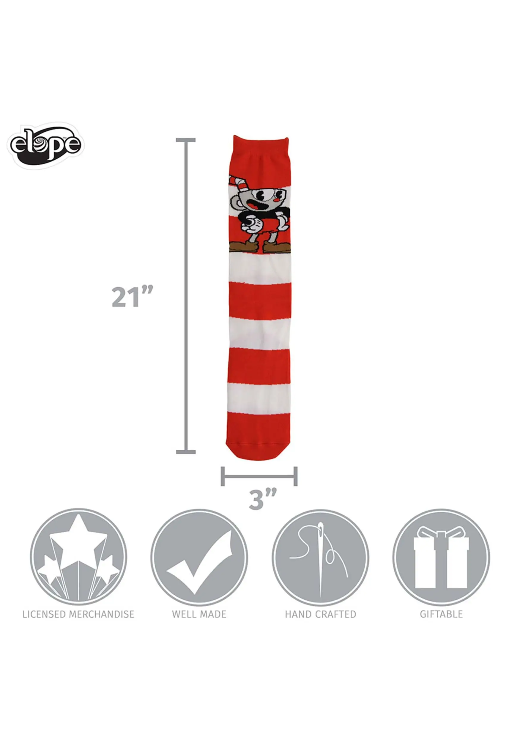 Elope Knee High Cuphead & Mugman Striped Socks - Image 3