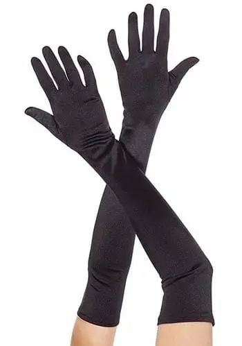 MUSIC LEGS Black Extra Long Satin Gloves