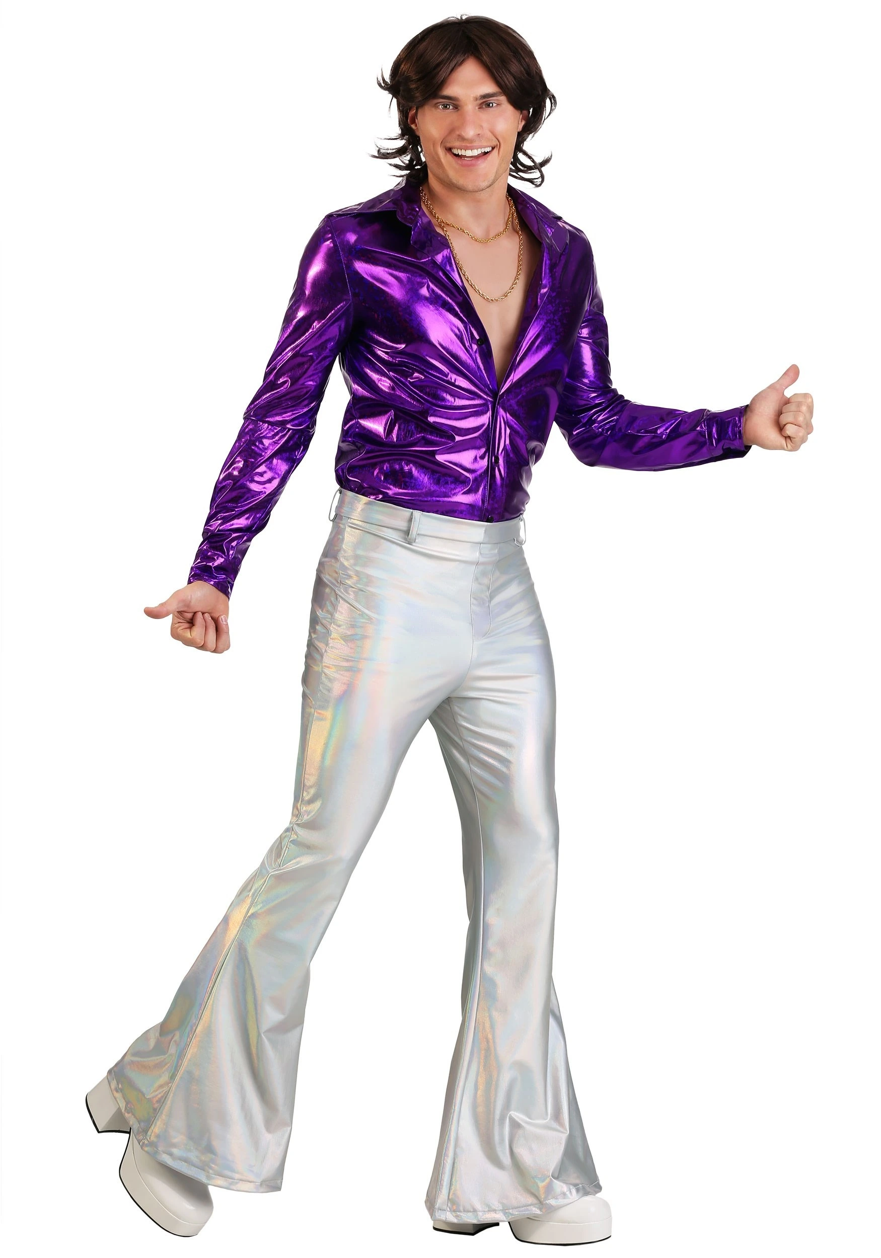 Fun Costumes Men's Holographic Plus Size Disco Pants - Image 3
