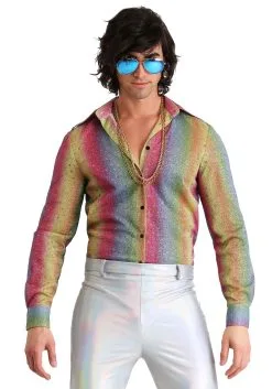 Fun Costumes Men's Rainbow Sparkle Disco Shirt