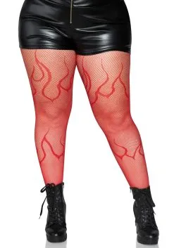 LEG AVENUE Women's Plus Size Red Flame Net Tights
