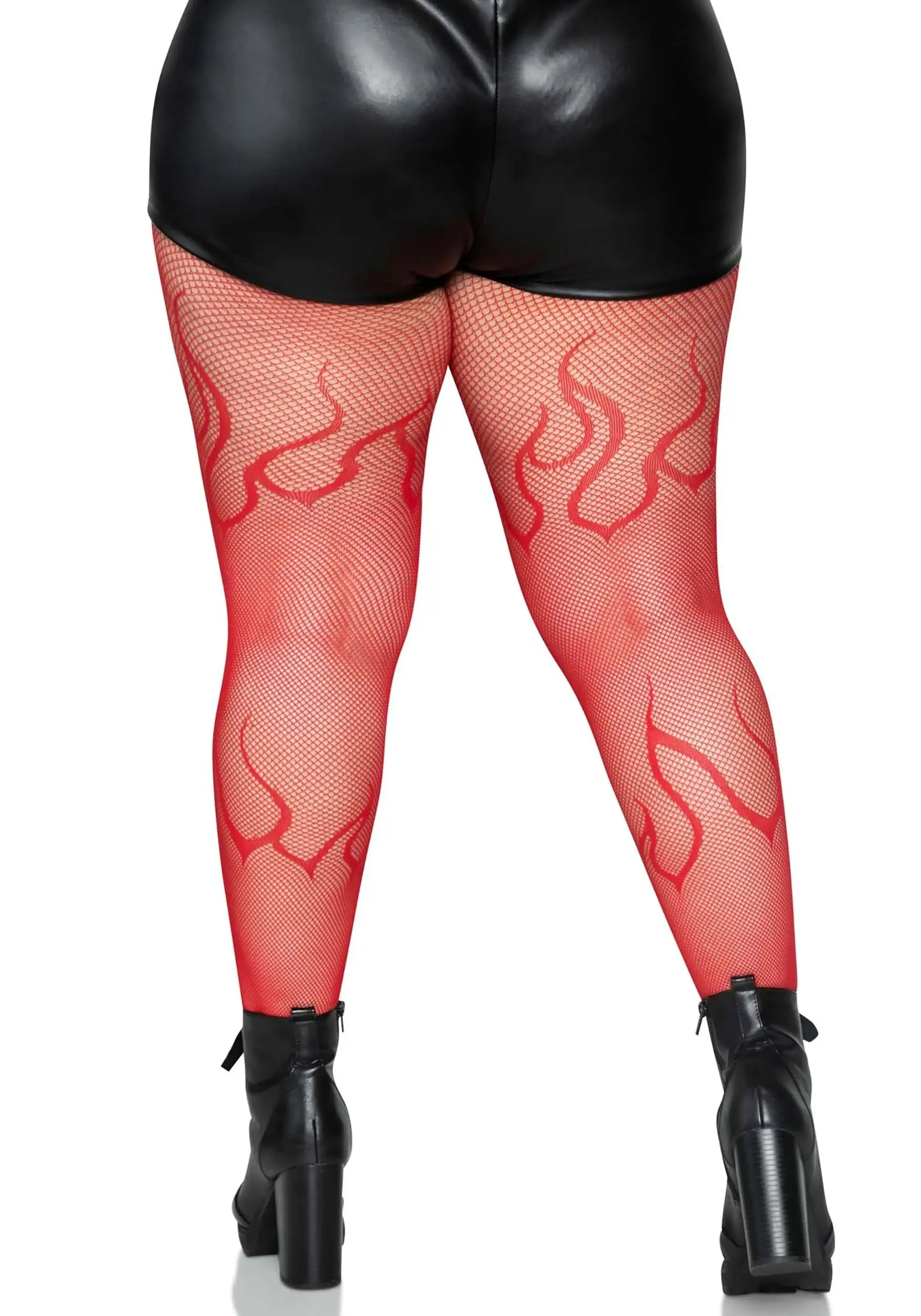 LEG AVENUE Women's Plus Size Red Flame Net Tights - Image 2