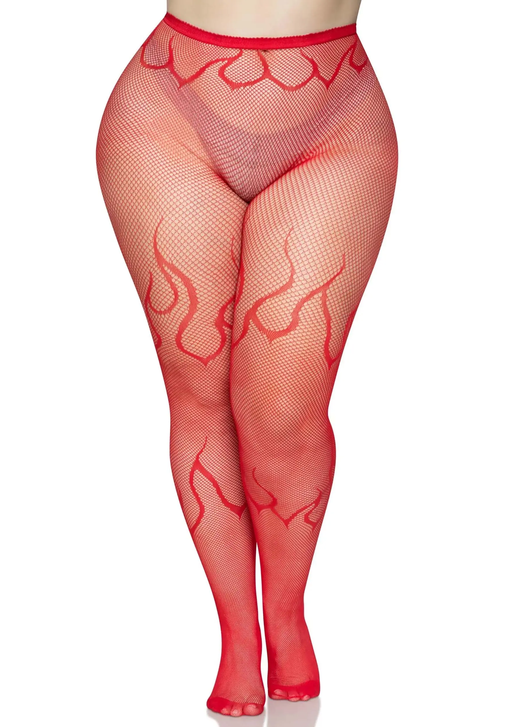 LEG AVENUE Women's Plus Size Red Flame Net Tights - Image 3