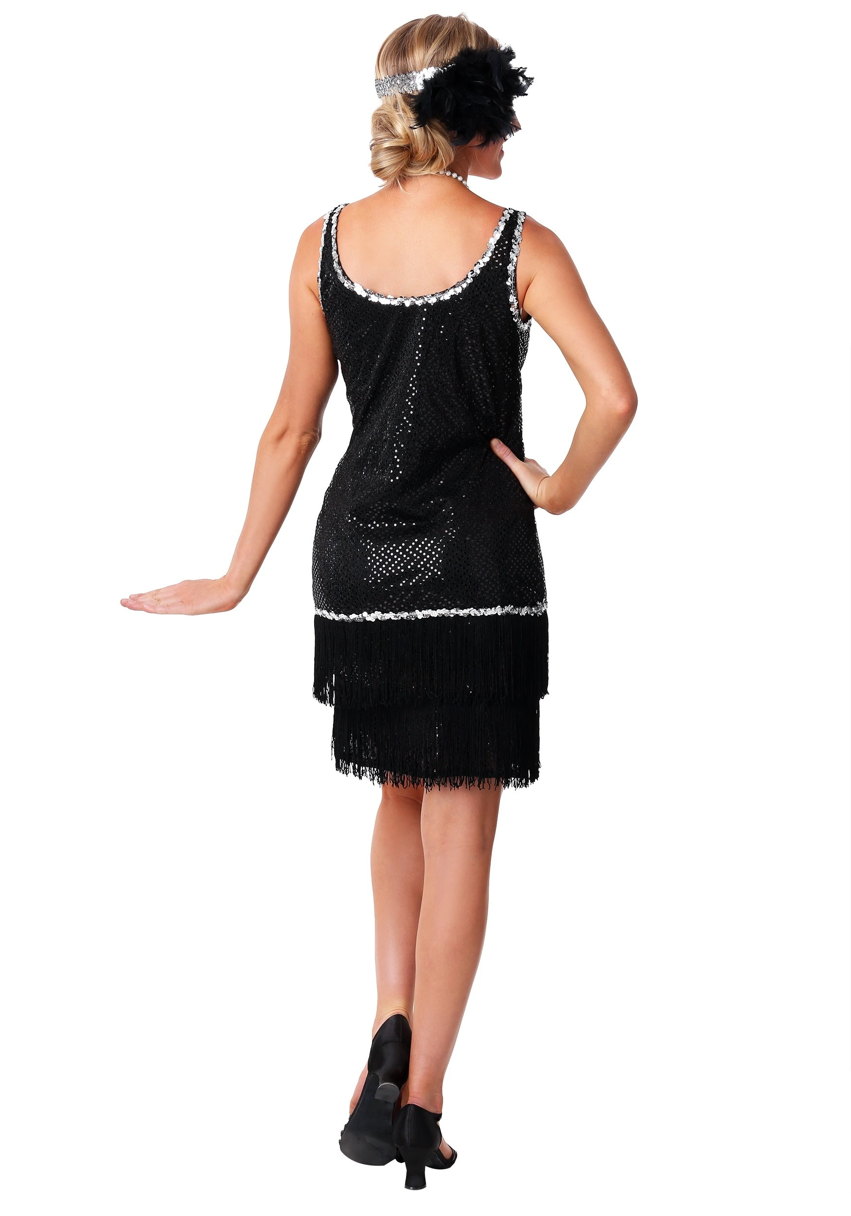 Fun Costumes Sequin & Fringe Black Flapper Dress Costume - Image 2