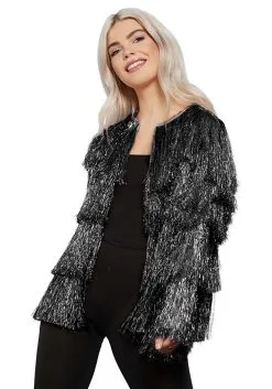 Smiffys Black Fringe Tinsel Jacket For Women