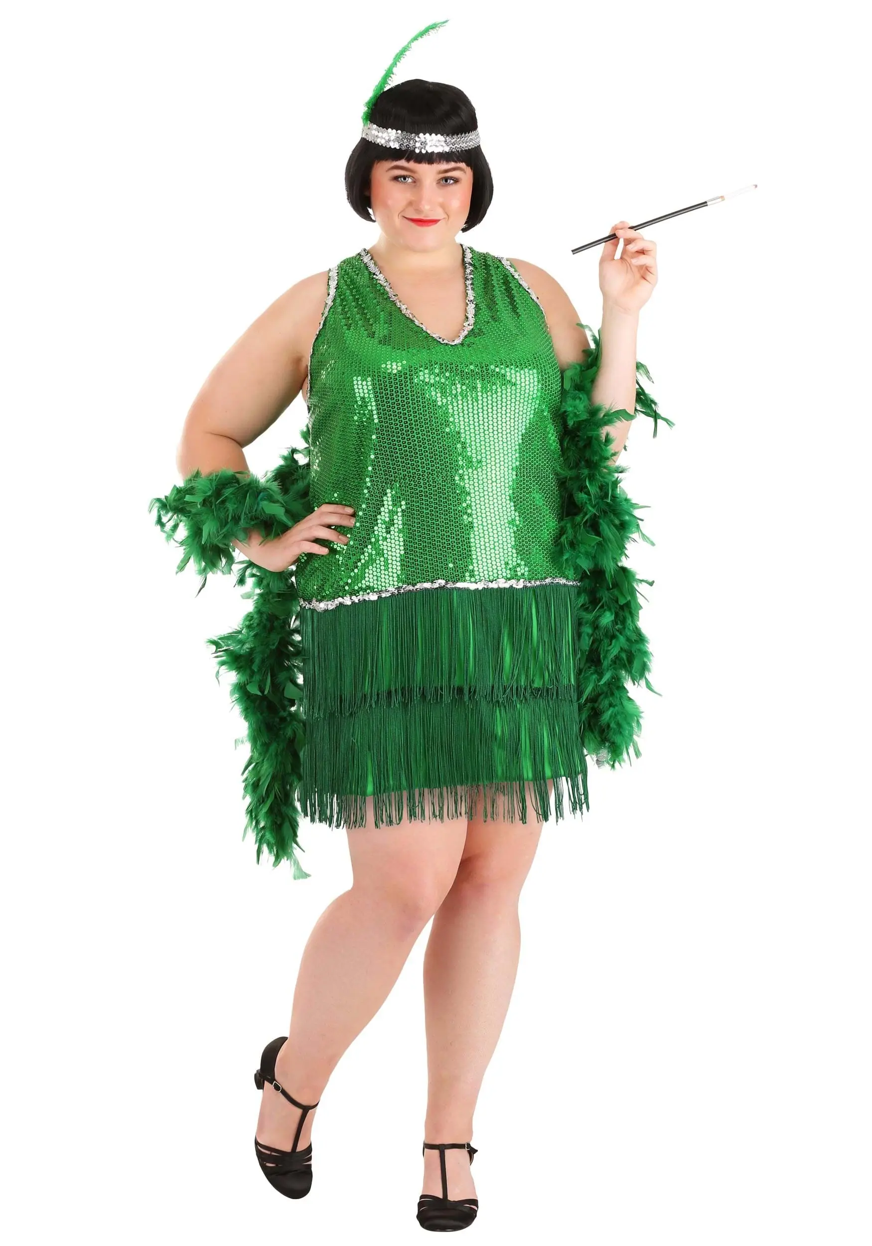 Fun Costumes Women's Plus Size Emerald Flapper Exclusive Halloween Costume - Image 3