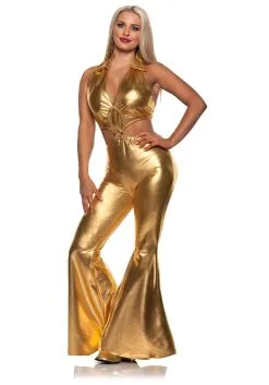 Underwraps Sexy Gold Flared Jumpsuit Costume For Women
